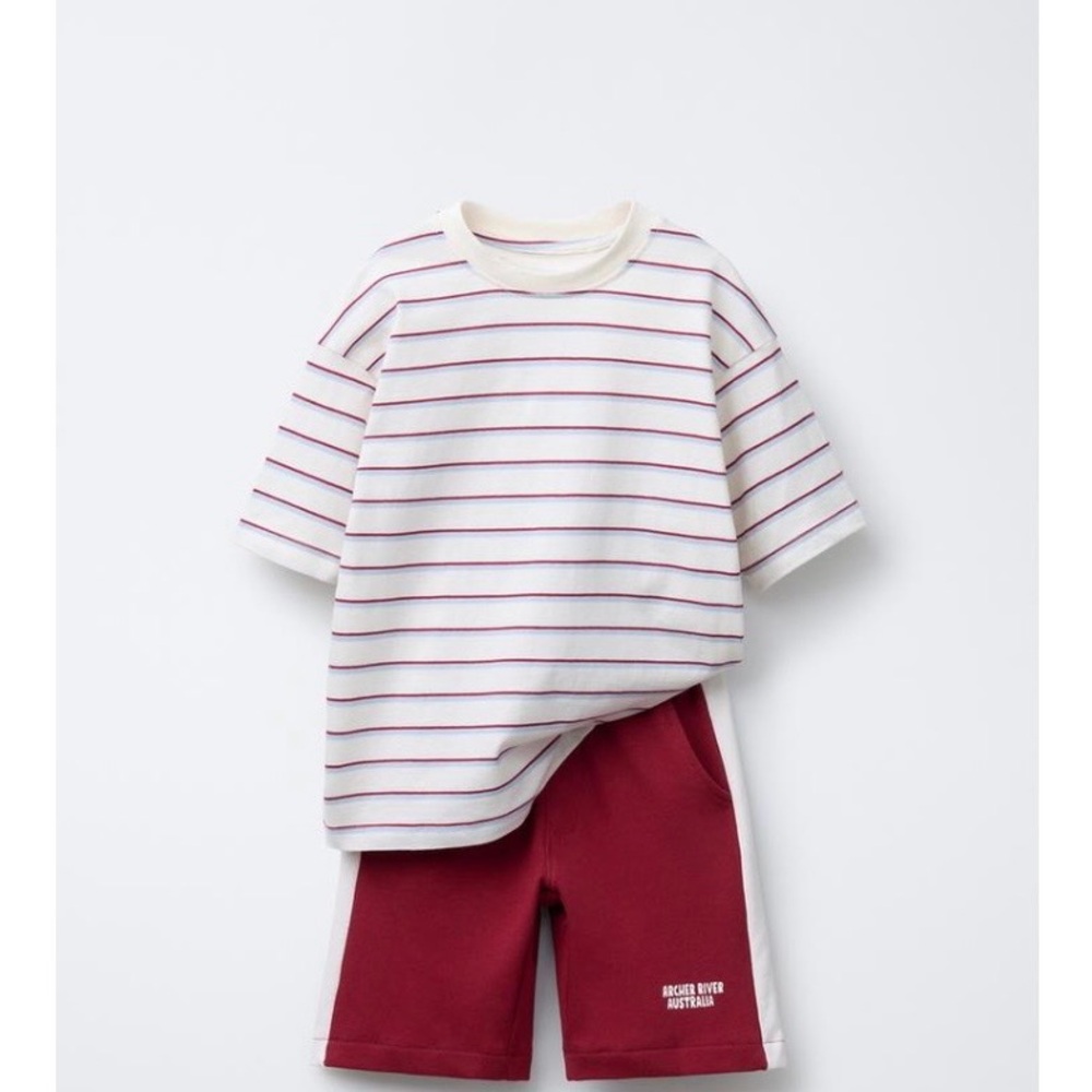 ZARA STRIPED T-SHIRT AND SPORTY BERMUDA SET